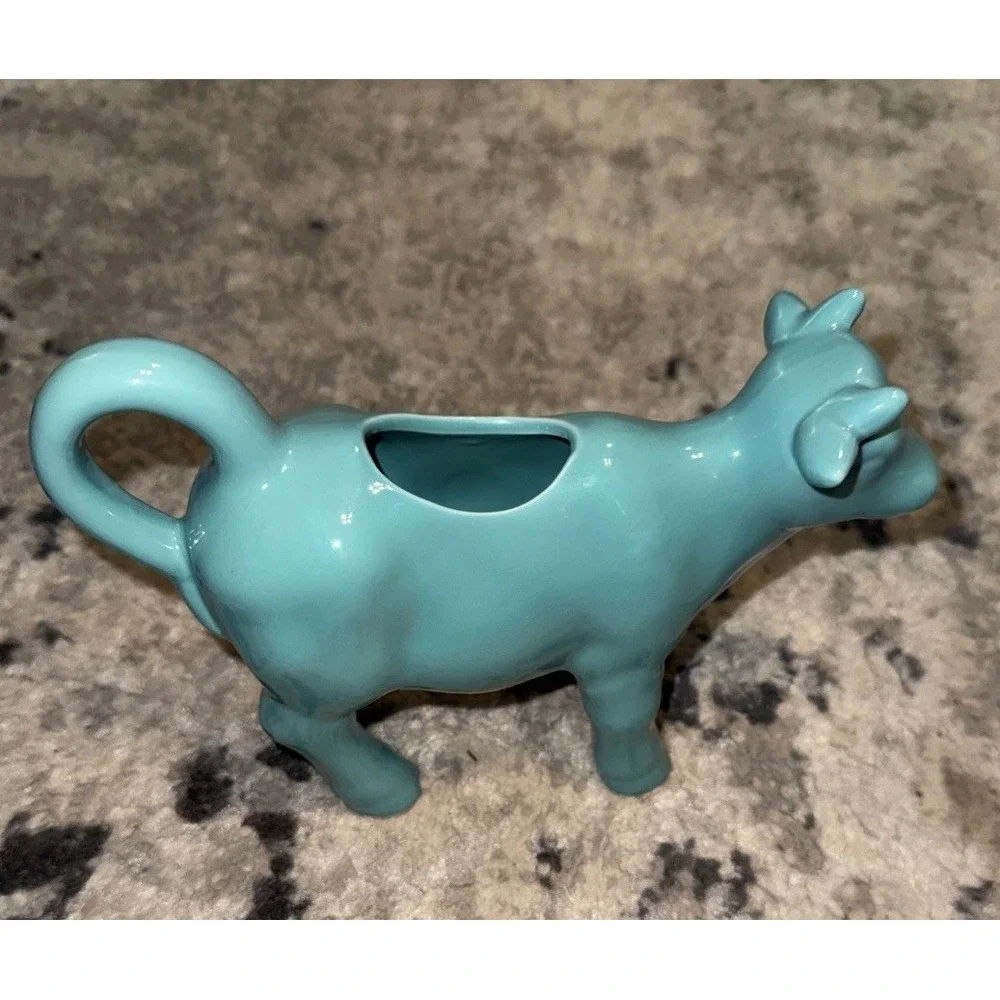 Food Network Turquoise Aqua Blue COW CREAMER Pitcher Gravy Syrup Coffee Cream